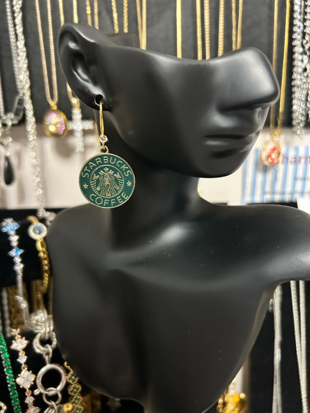SB Green and Gold Logo Drop Earrings